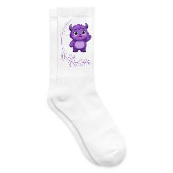 Niedliches, winkendes lila Monsterchen - Tennissocken - Weiß - Rechts