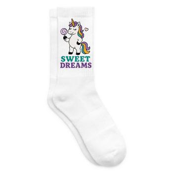 Sweet Dreams – Süßes Einhorn mit Lutscher - Tennissocken - Weiß - Rechts