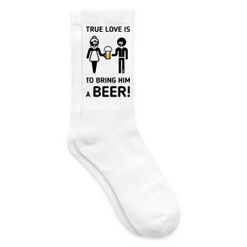 Wahre Liebe ist, ihm ein Bier zu bringen! (Trinker / 2C) - Tennissocken - Weiß - Rechts