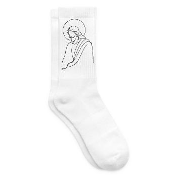 Jesus-Linienkunst - Tennissocken - Weiß - Rechts