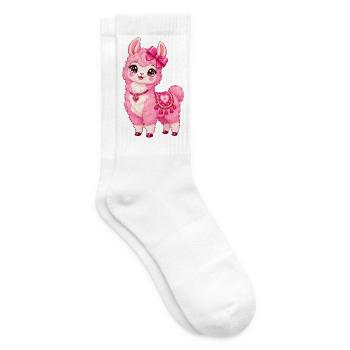 Kawaii Pink Llama mit Herz - Tennissocken - Weiß - Rechts