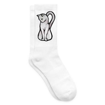 Mondbeschienenes weißes Katzen-Aquarell - Tennissocken - Weiß - Rechts