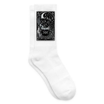 Katzenhexe am Kessel: Mondmagie - Tennissocken - Weiß - Rechts