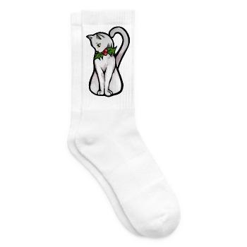 Winter-Stechpalmenkatzen-Aquarell - Tennissocken - Weiß - Rechts