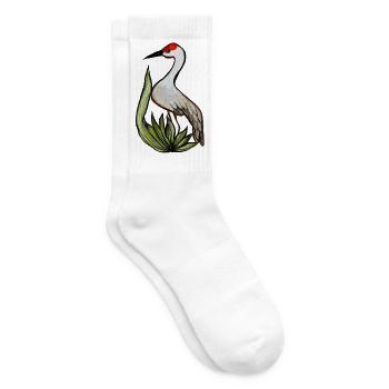 Kranich in Aquarell Pflanzenlandschaft - Tennissocken - Weiß - Rechts