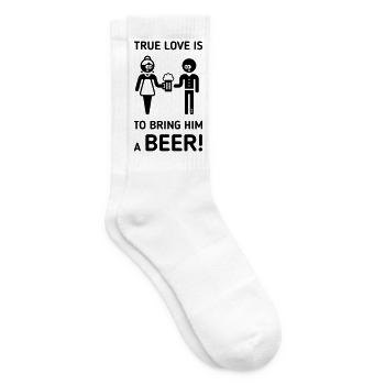 Wahre Liebe ist, ihm ein Bier zu bringen! (Trinker / 1C) - Tennissocken - Weiß - Rechts