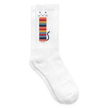 Lange Katze Minimalistisch Retro Katzen T-Shirt - Tennissocken - Weiß - Rechts