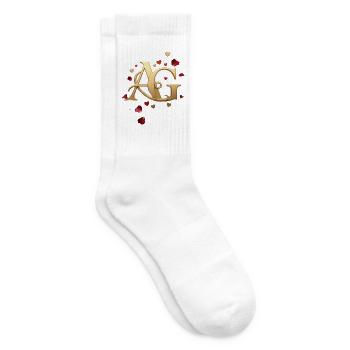 Goldenes Monogramm A&G mit Herzen - Tennissocken - Weiß - Rechts