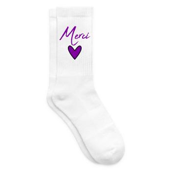 MERCI. THANKS. ANNIVERSAIRE. NAISSANCE. RETRAITE.  - Chaussettes de tennis - blanc - Droite