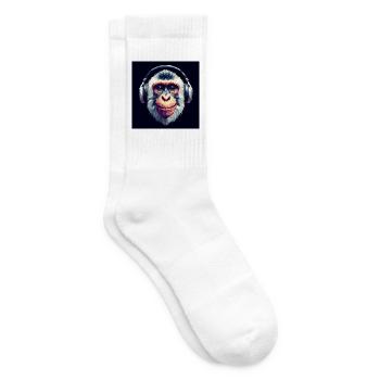 Affe mit Kopfhörer - Tennissocken - Weiß - Rechts