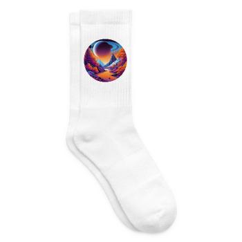 Landscape, Moon, Mountains, Trees - Tennis socks - white - Right