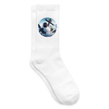 Comic penguin leaning in anchor with cocktail - Tennis socks - white - Right