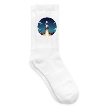 Rocket launch into space in front of night sky in comic style - Tennis socks - white - Right