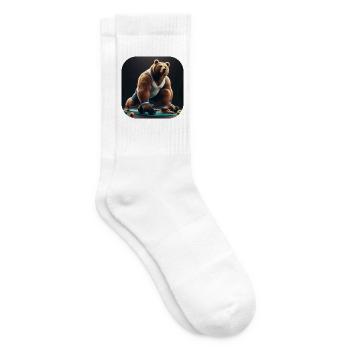 Bär mit Hanteln Fitness Sport - Tennissocken - Weiß - Rechts