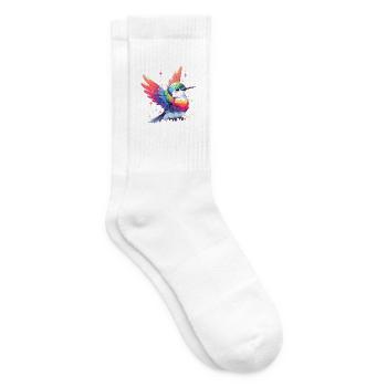 Cute Flying Colorful Bird Glitter Shirt - Tennis socks - white - Right