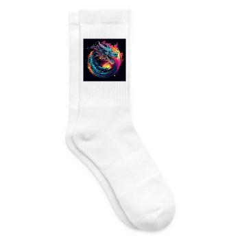 Neon Drache im Sternenkreis - Tennissocken - Weiß - Rechts