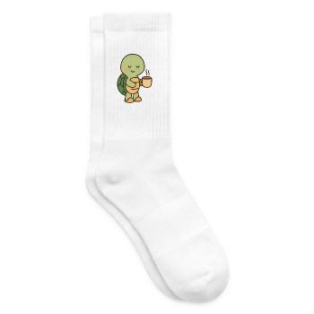 Schildkröte mit einer Tasse Kaffee (rechts) - Tennissocken - Weiß - Rechts