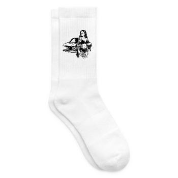 Tattoo pin-up and classic car - Tennis socks - white - Right
