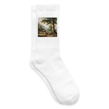 Forest scene with deer and nature - Tennis socks - white - Right