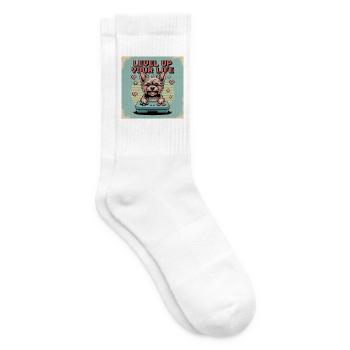 Pixel Dog and Level Up Theme - Tennis socks - white - Right
