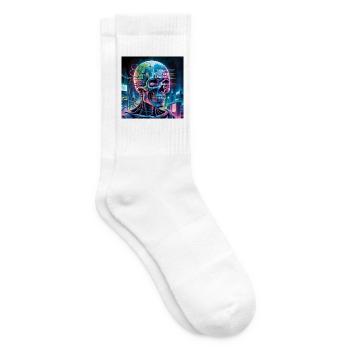 Crâne cyberpunk avec citations sur la technologie - Chaussettes de tennis - blanc - Droite