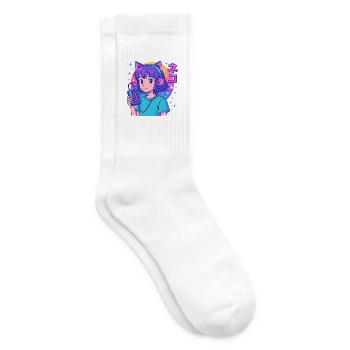 Vaporwave Neko Girl - Esthétique Anime Rétro - Chaussettes de tennis - blanc - Droite