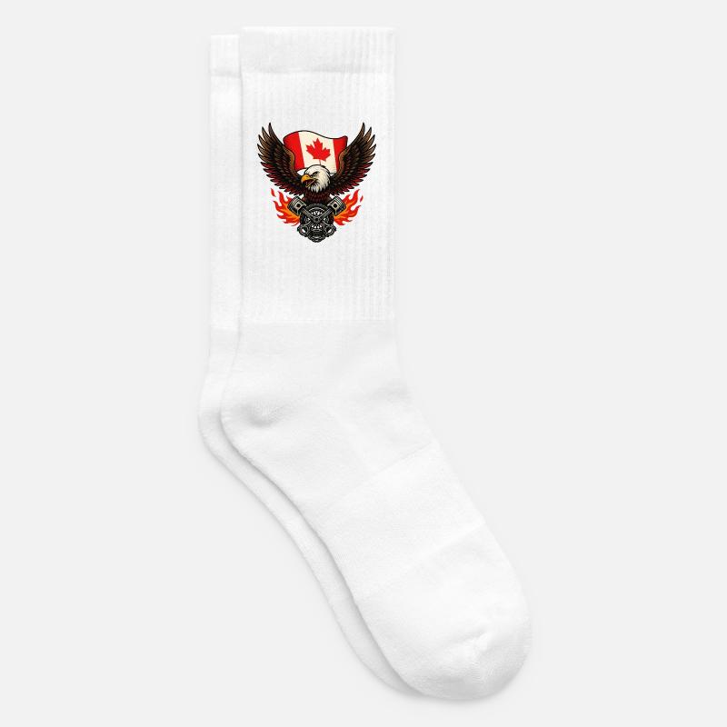 Aigle canadien biker avec drapeau et pistons - Chaussettes de tennis - blanc