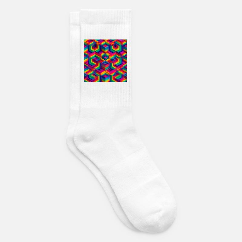 Colorful Geometric 3D Illusion - Tennis socks - white