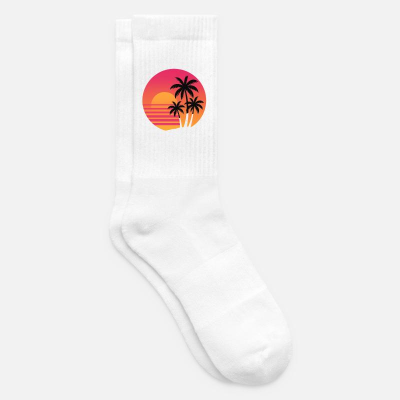 Retro Sunset Palm Trees | 80s Beach Vibes - Tennis socks - white