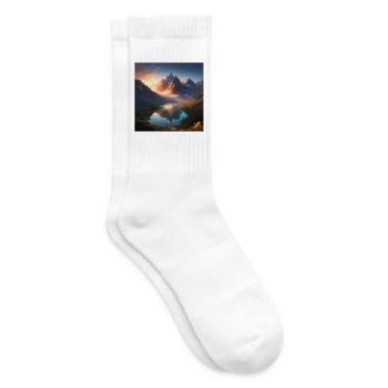 Montagnes enneigées au coucher de soleil - Chaussettes de tennis - blanc - Droite