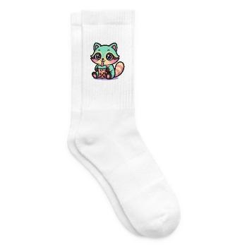 Kawaii Raccoon Drinking Boba Tea  - Chaussettes de tennis - blanc - Droite