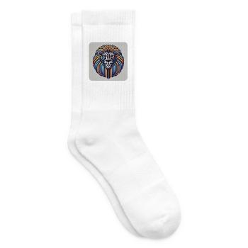 Geometric Color Lion in Line Style - Tennis socks - white - Right