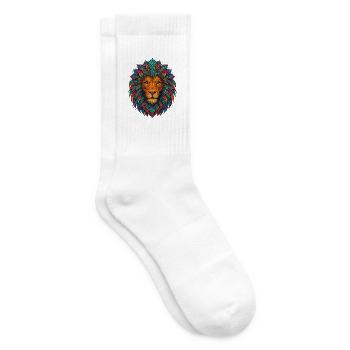 Mandala lion – colorful head - Tennis socks - white - Right