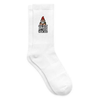 Gnom Spruch Schritt auf mein Gras - Tennissocken - Weiß - Rechts