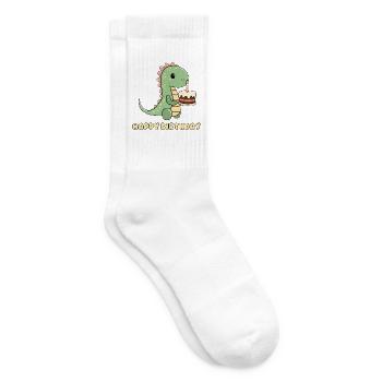 Dino with a birthday cake - Tennis socks - white - Right