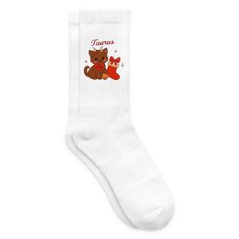 Taurus Cat Christmas: Cute Bull Cat - Tennis socks - white - Right