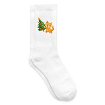 Cat happiness on the Christmas tree - Tennis socks - white - Right