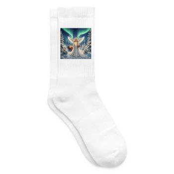 Angels in the Northern Lights Winter Forest - Tennis socks - white - Right
