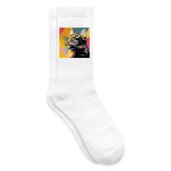 Lebendiges Popkatzenporträt - Tennissocken - Weiß - Rechts