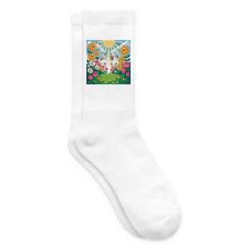Sonnenblumengarten mit Bienen - Tennissocken - Weiß - Rechts