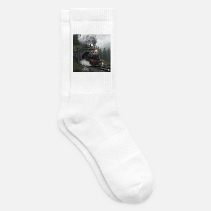 Train à vapeur à travers la forêt au tunnel - Chaussettes de tennis - blanc