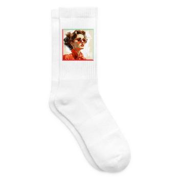 Red Retro Look Portrait - Tennis socks - white - Right