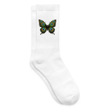 Butterfly with Peacock Feathers 1 - Tennis socks - white - Right