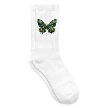 Butterfly with peacock feathers 3 - Tennis socks - white - Right