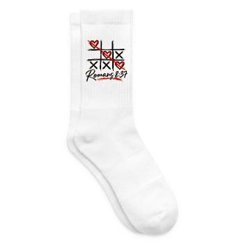 Tic-Tac-Toe-  Römer 8,37 Christliches Design - Tennissocken - Weiß - Rechts
