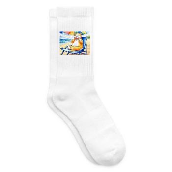 Katze am Strand mit Eiscreme - Tennissocken - Weiß - Rechts