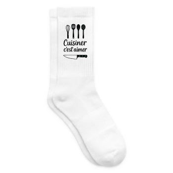 Cuisiner c’est aimer : déco cuisine - Chaussettes de tennis - blanc - Droite