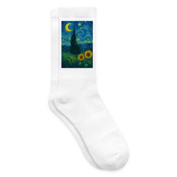 Sternennacht mit Sonnenblumen - Tennissocken - Weiß - Rechts