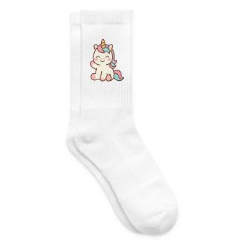 Licorne mignonne style kawaii assise et souriante - Chaussettes de tennis - blanc - Droite