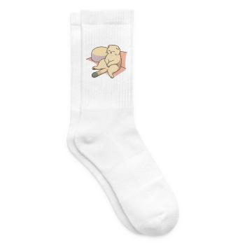 Entspannende Katze im Bett mit Kissen - Tennissocken - Weiß - Rechts
